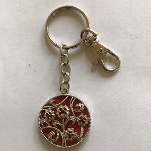 Floral Keychain Red & Silver With Rhinestones